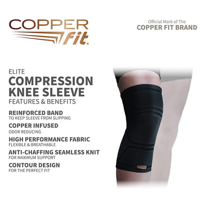 Copper Fit Elite Knee Compression Sleeve Knee Brace 2-Pack, Black (Large/X-Large, 16''-20''),2.0 Count