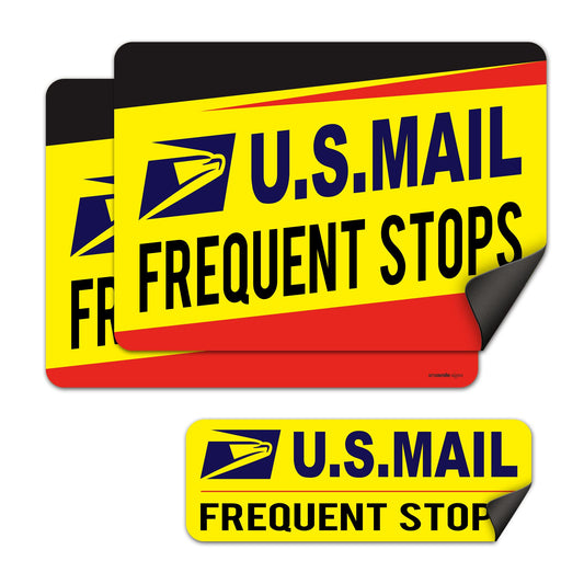 Mail Delivery Driver Magnetic Signs 3 Pack (2×14"×10" & 1×11"×4") Frequent Stops Car Magnets Rural Delivery Carrier Magnets, Reflective Waterproof, Perfect at 80MPH