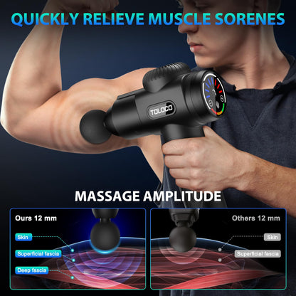 TOLOCO Massage Gun, Deep Tissue Back Massage for Athletes for Pain Relief, Percussion Massager with 10 Massages Heads & Silent Brushless Motor, Black