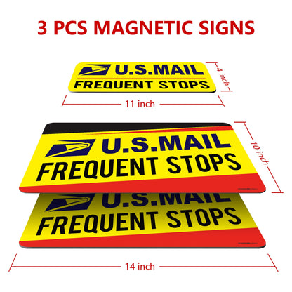 Mail Delivery Driver Magnetic Signs 3 Pack (2×14"×10" & 1×11"×4") Frequent Stops Car Magnets Rural Delivery Carrier Magnets, Reflective Waterproof, Perfect at 80MPH