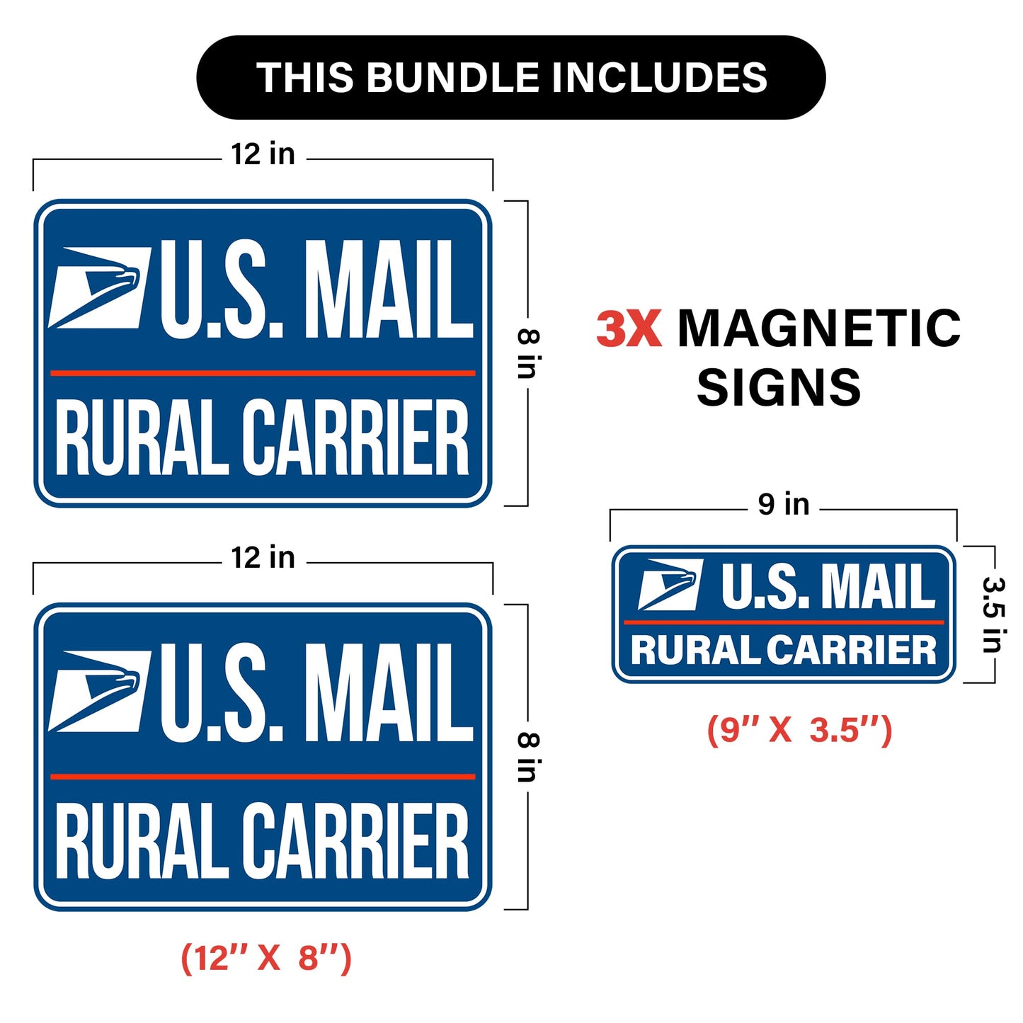 Lumiere Tech 3 Pack Heavy Duty U.S. Mail Delivery Driver Magnetic Signs Rural Delivery Carrier Magnets 2(12"×8") 1(11"×3") For Cars, SUV, Trucks. Images Subject to Copyright (Blue)