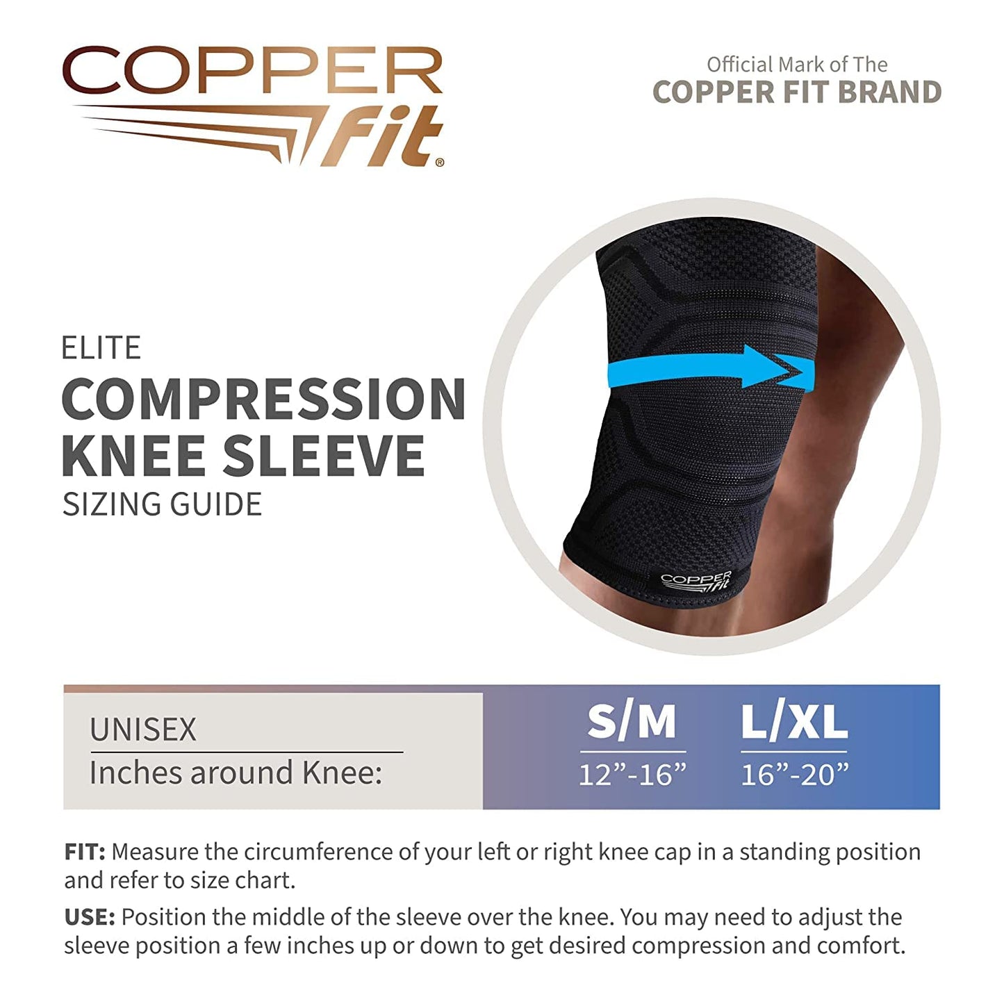 Copper Fit Elite Knee Compression Sleeve Knee Brace 2-Pack, Black (Large/X-Large, 16''-20''),2.0 Count