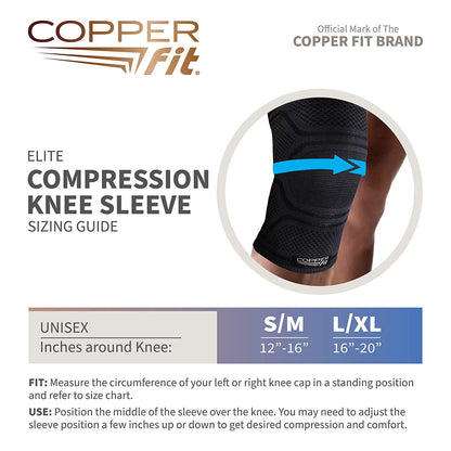 Copper Fit Elite Knee Compression Sleeve Knee Brace 2-Pack, Black (Large/X-Large, 16''-20''),2.0 Count