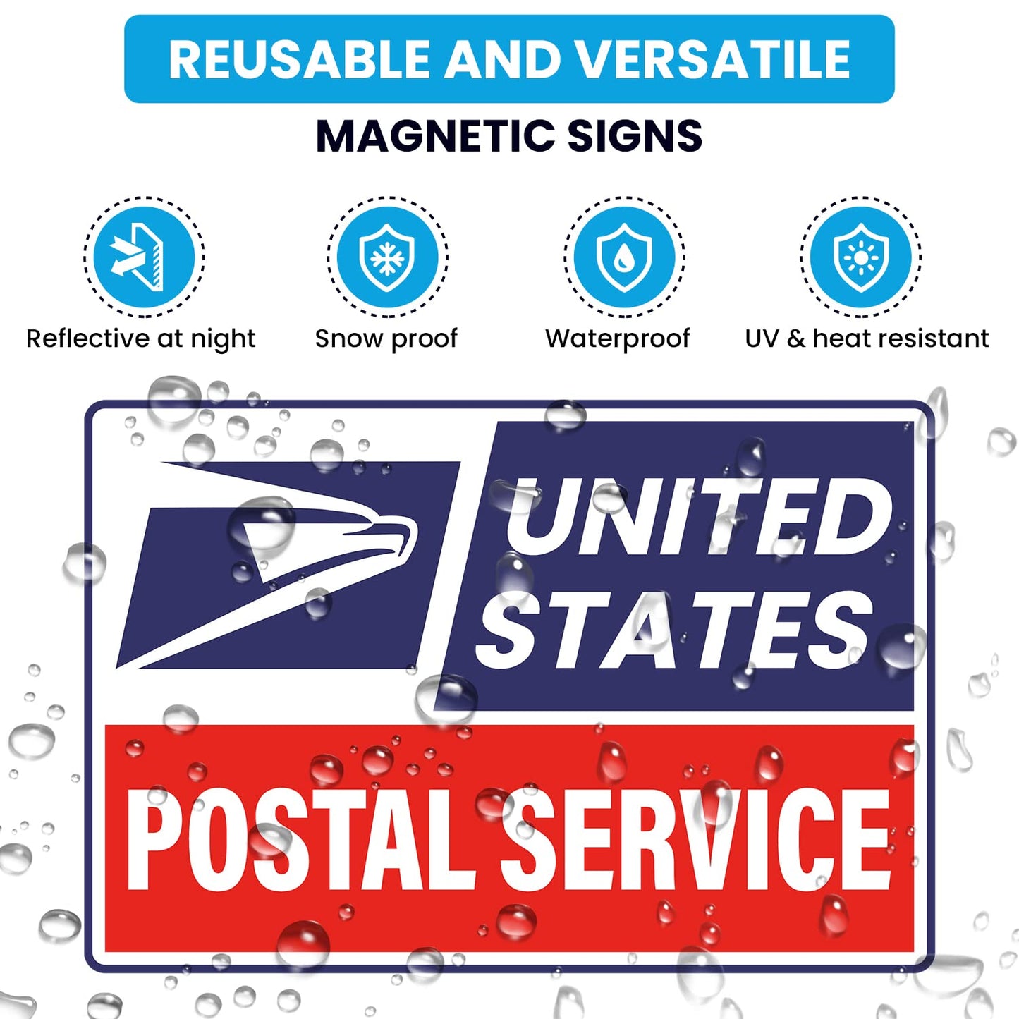 (3 Pack) Professional (Original) U.S. Mail Delivery Driver Magnetic Signs U.S. Rural Delivery Carrier Magnets 2 (12"×8") 1 (11"×3") For Cars, SUV, Trucks, Reflective (White, blue, red)