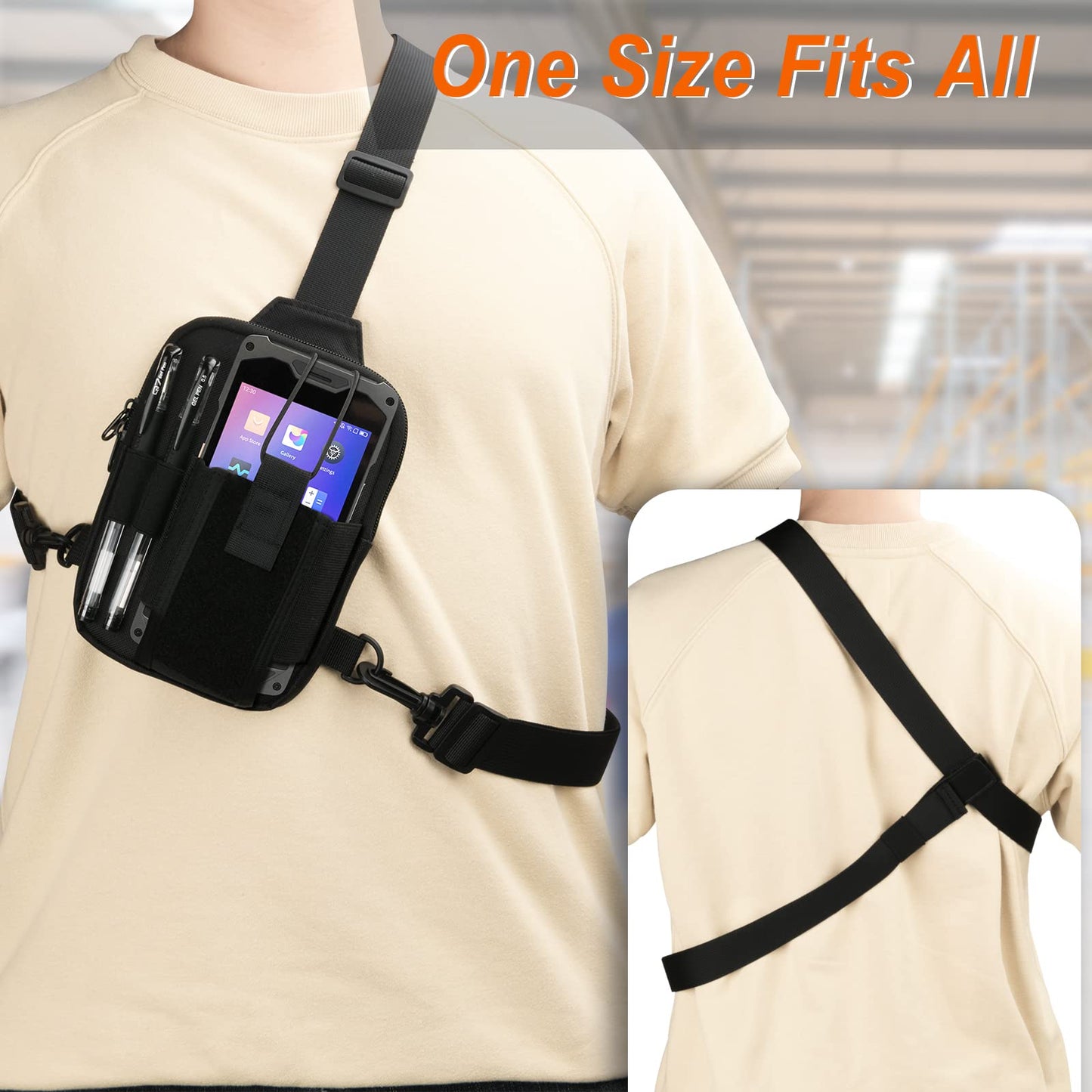 Scanner Holster, Universal Barcode Scanner Chest Harness, Carrying Case Pouch for Symbol, Zebra, USPS, Postal Scanners, Mobile Computer Handheld Barcode Scanner Holder (Chest Harness, Black)