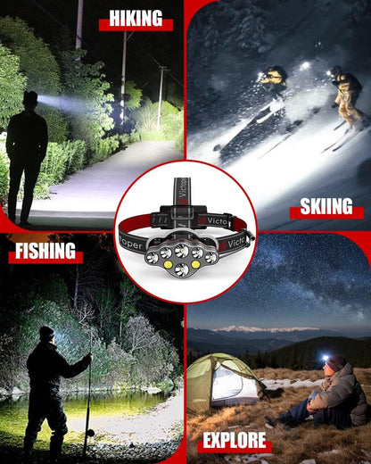 Victoper Rechargeable Headlamp, 8 LED 18000 High Lumen Bright Head Lamp with Red Light, Lightweight USB Head Light, 8 Mode Waterproof Head Flashlight for Outdoor Running Camping Valentine's Day Gifts