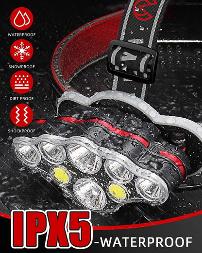 Victoper Rechargeable Headlamp, 8 LED 18000 High Lumen Bright Head Lamp with Red Light, Lightweight USB Head Light, 8 Mode Waterproof Head Flashlight for Outdoor Running Camping Valentine's Day Gifts